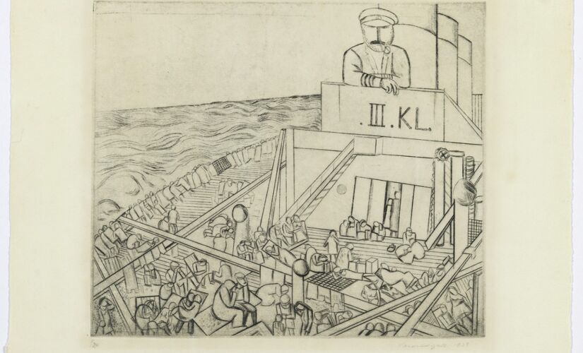 Obra 'III Classe e Marinheiro'; Segall reproduzia em suas gravuras o sofrimento de judeus imigrantes que vinham para o Brasil