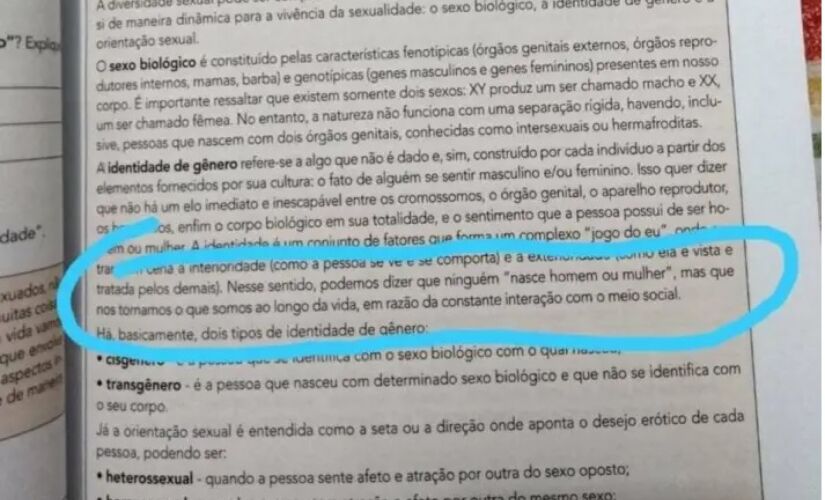 Apostilas foram recolhidas pelo governador de SP, João Doria, 
que indicou que o conteúdo fazia apologia à ENTITY_apos_ENTITYideologia de gêneroENTITY_apos_ENTITY