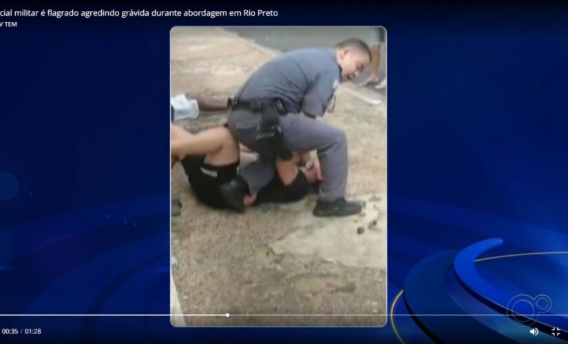 A mulher grávida que foi agredida por um policial militar na tarde de terça-feira em São José do Rio Preto está ENTITY_apos_ENTITYconscienteENTITY_apos_ENTITY e ENTITY_apos_ENTITYestávelENTITY_apos_ENTITY