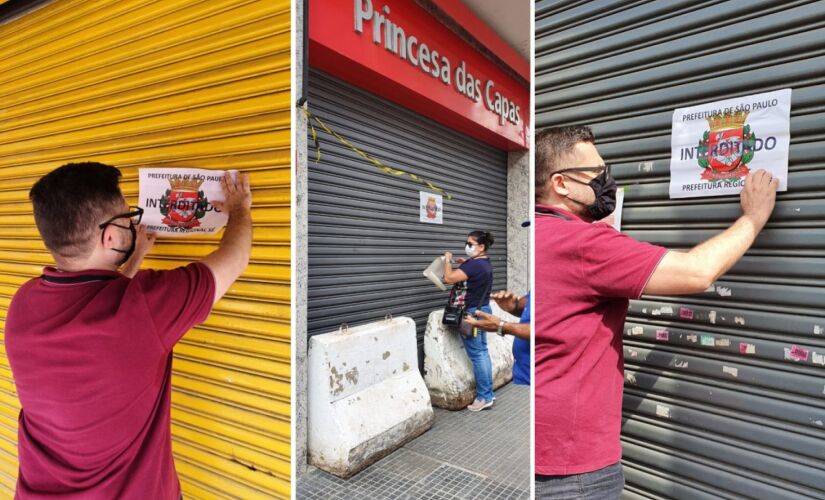 Agentes da prefeitura lacram comércio na região da rua 25 de Março, centro do comércio popular da Capital