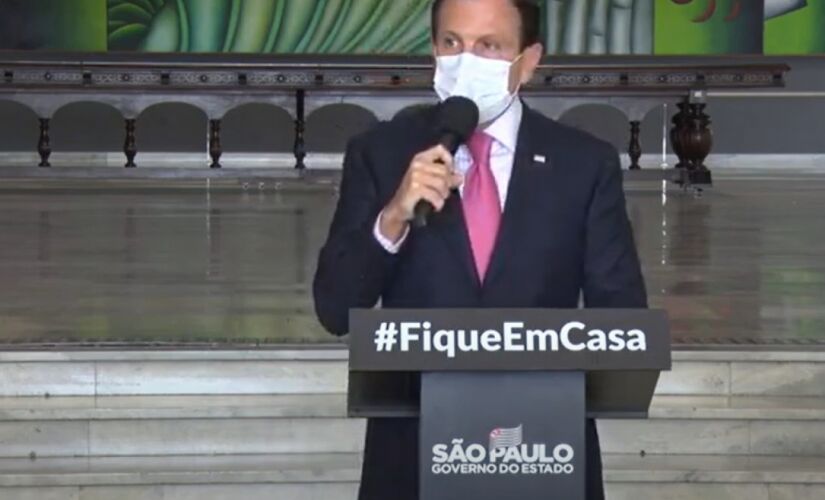 Jo&atilde;o Doria, governador de S&atilde;o Paulo, em entrevista coletiva na no Pal&aacute;cio dos Bandeirantes em maio