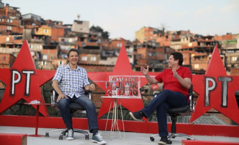 Fernando Haddad e Jilmar Tatto durante a convenção
