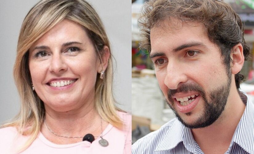 Os candidatos à prefeitura de São Vicente: Solange Freitas (PSDB) e Kayo Amado (Podemos)