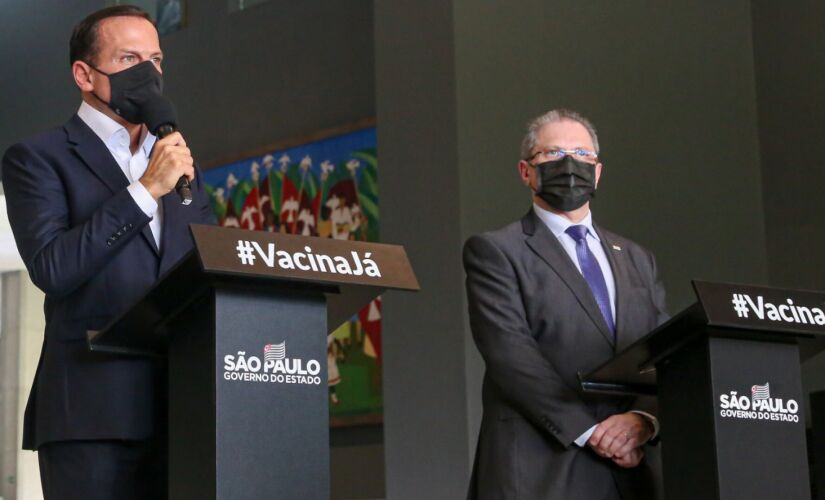 Governador de SP, João Doria, durante coletiva nesta segunda-feira