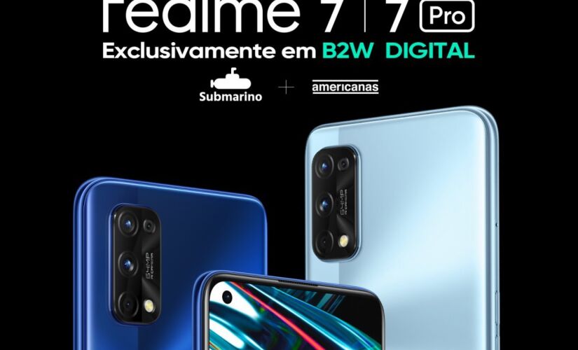 O destaque fica com o realme 7 Pro, conhecido por revolucionar o carregamento rápido, alcançando a capacidade máxima em apenas 34 minutos
