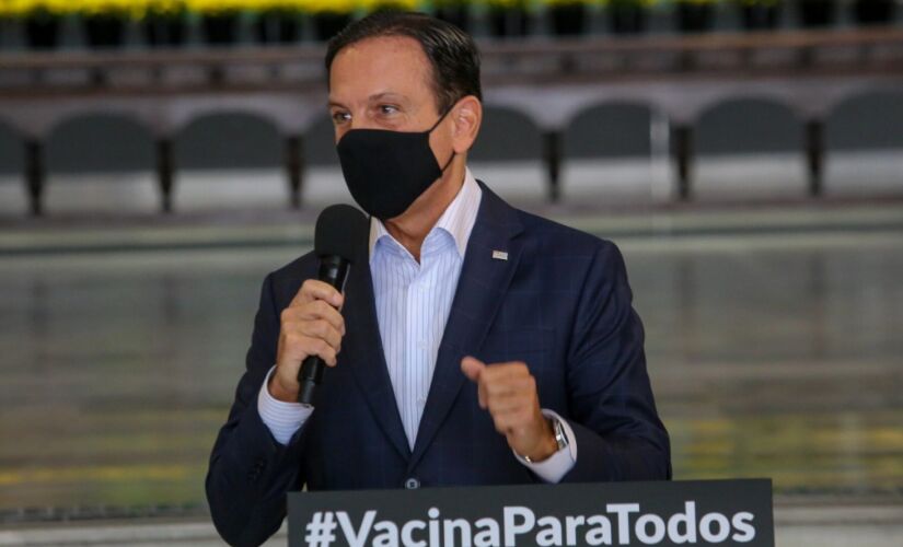 João Doria, então governador de São Paulo, durante coletiva de imprensa 
