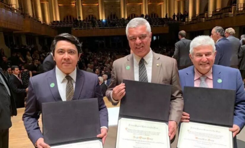 Alexandre Luiz Giordano, Major Olimpio e Marcos Pontes, durante posse no Senado, em 2019