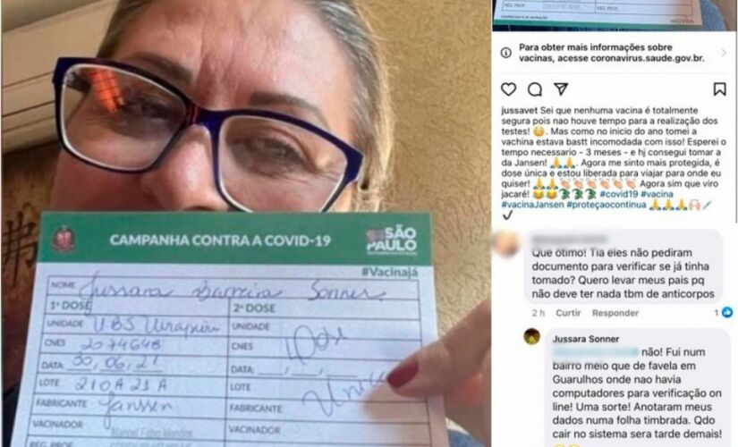 Jussara publicou o comprovante das três doses nas redes sociais