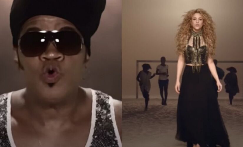 Carlinhos Brown e Shakira no clipe de 'La La La', clipe feito para a Copa do Mundo de 2014