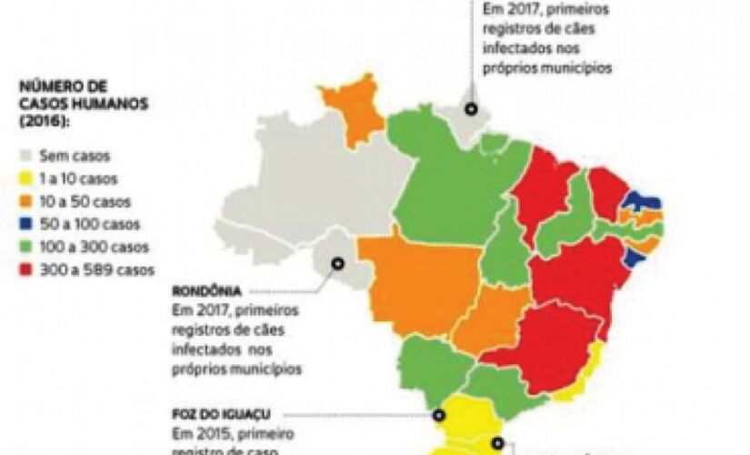 Mapa leishmaniose Brasil 