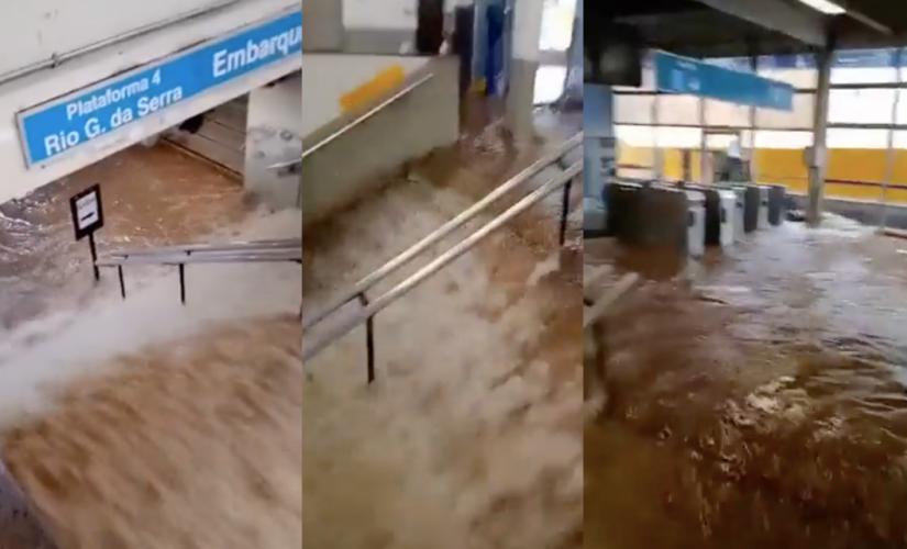 Video mostra grande volume de água dentro da estação de trem