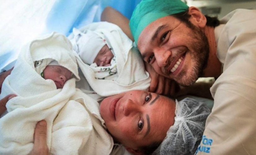 Fabiula Nascimento e Emilio Dantas com os filhos recém-nascidos