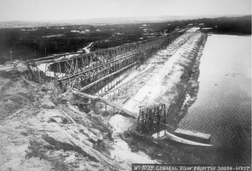 Represa Guarapiranga na época de sua construção, em meados dos anos 1920  - Foto: Reprodução