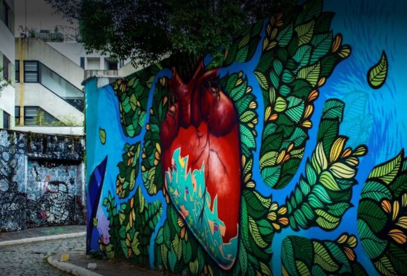 Grafite no Beco do Batman representando a foresta brasileira. / Foto: Renato Fraccari/Google Maps