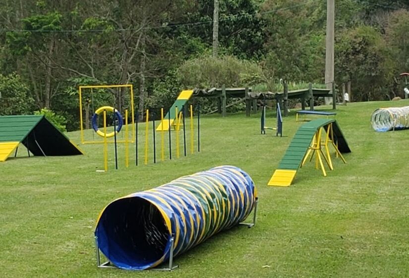 Os cães tem um parque para poder brincar na pousada. Foto: Divulgação/Pousada Gaia. 