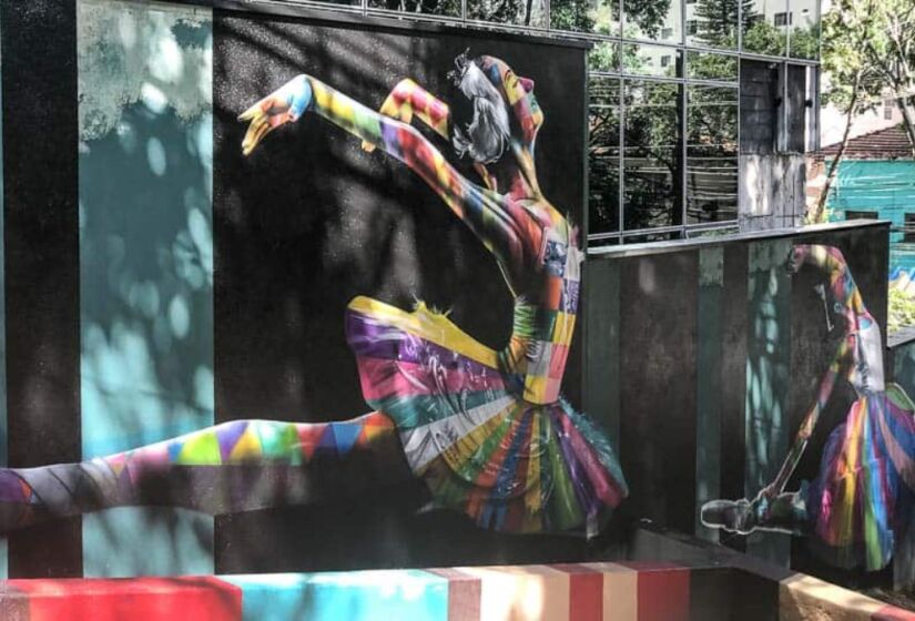 Em mais uma intervenção urbana, Kobra transformou o antigo Escadão da Alves Guimarães na Escadaria das Bailarinas. Foto: Reprodução