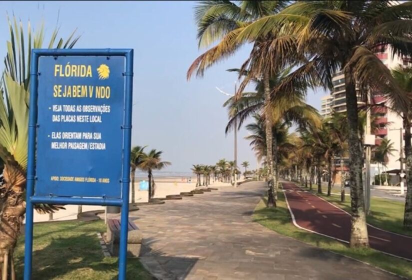 Localizada em um bairro nobre de Praia Grande, o Balneário Flórida conta com uma linda orla que possui ciclovias, calçadas arborizadas e bem organizadas. Foto: Reprodução/Youtube