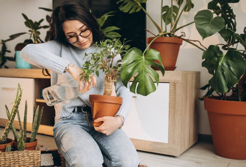 Plantas ajudam a aumentar a umidade do ambiente de forma natural. Espécies como espada-de-são-jorge, samambaias e lírio-da-paz são boas opções, pois absorvem água do solo e a liberam no ar através do processo de transpiração. Foto: Freepik