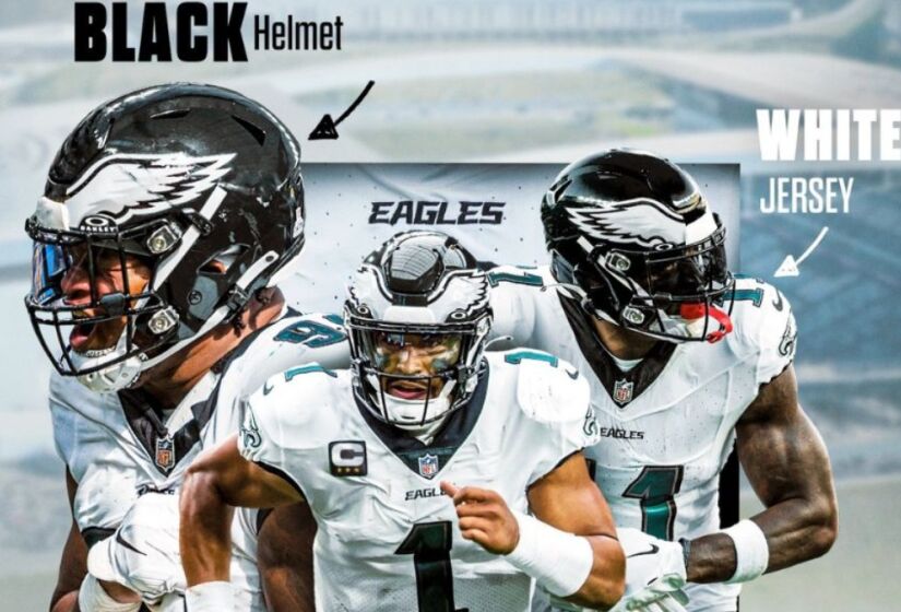 O time Philadelphia Eagles jogará com o novo uniforme na Arena. As cores pretas e brancas são em respeito ao clube que disponibilizou o evento. Já o Green Pay Packers jogará com a suas cores tradicionais, verde e amarelo. Foto: Divulgação