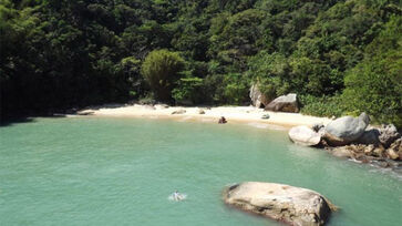 Isolada, praia do Moisés é caracterizada por ser cercada de verde e possuir mar calmo