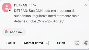 Criminosos enviam mensagens para o celular das vítimas informando que a CNH será suspensa