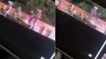 Momento em que o policial joga o homem da ponte em um rio na zona sul da capital paulista