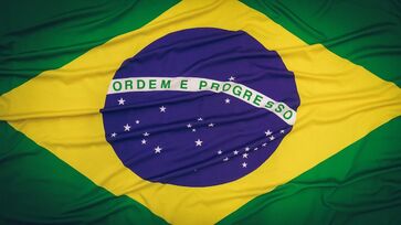 Com o retângulo verde, o losango amarelo e o círculo azul em destaque, a bandeira possui 27 estrelas dentro da parte azulada