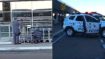 Objeto suspeito está em um carrinho de bagagem, no lado externo do aeroporto