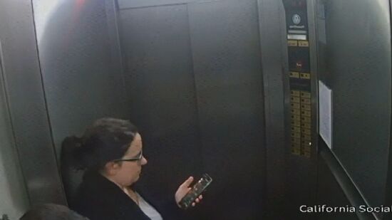 Imagens de câmeras de vigilância do prédio mostram que Fernanda Bonin desceu sozinha pelo elevador, segurando o celular
