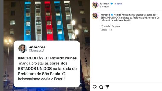 Publicação de Luana Alves com acusação contra a Prefeitura de São Paulo