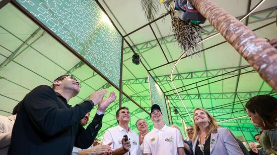 Helder Barbalho testa robô usado para facilitar a colheita de açaí