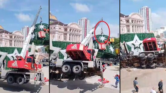 Estrutura metálica da árvore, que possui cerca de 30 metros, desabou após o guindaste perder estabilidade