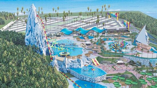 Projeto prevê piscinas de águas aquecidas, uma praia artificial de 3 mil m&#xB2; e um toboágua de 60 metros, que seria o mais alto do mundo