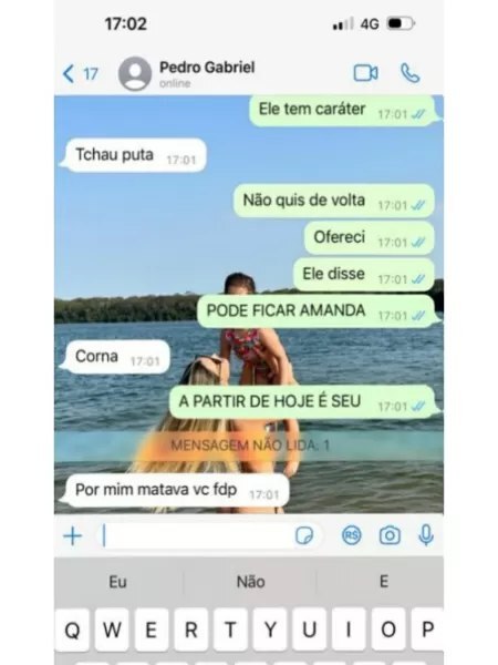 Prints de ameaças de Pedrinho à sua ex-namorada. foto: Reprodução