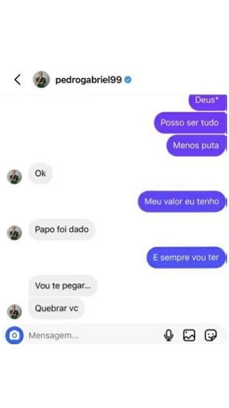 Prints de ameaças de Pedrinho à sua ex-namorada. foto: Reprodução
