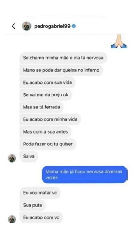 Prints de ameaças de Pedrinho à sua ex-namorada. foto: Reprodução