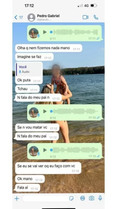 Prints de ameaças de Pedrinho à sua ex-namorada. foto: Reprodução