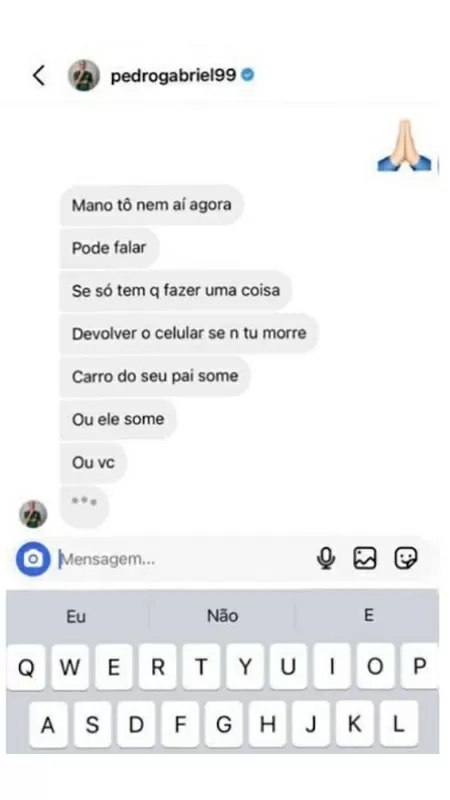 Prints de ameaças de Pedrinho à sua ex-namorada. foto: Reprodução