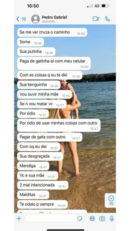 Prints de ameaças de Pedrinho à sua ex-namorada. foto: Reprodução