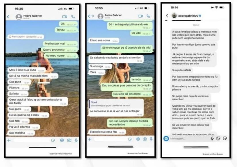 Prints de ameaças de Pedrinho à sua ex-namorada. foto: Reprodução