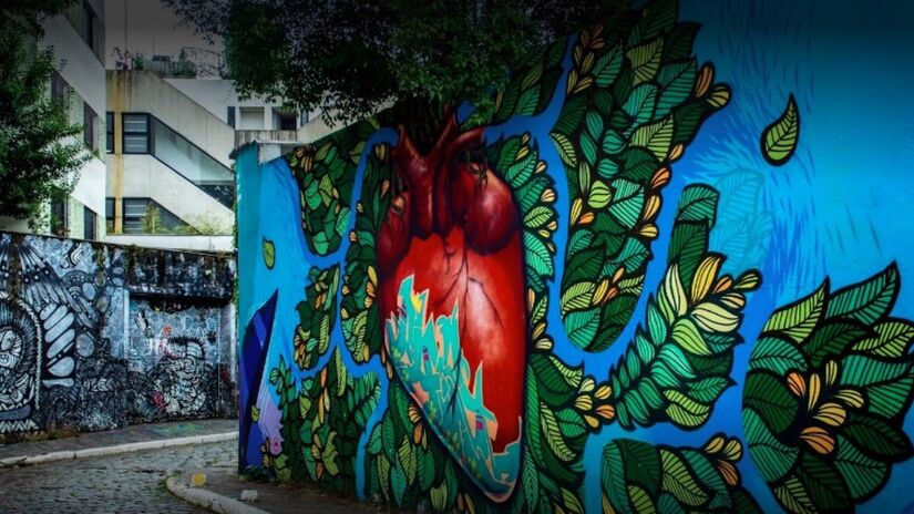 Grafite no Beco do Batman representando a foresta brasileira. / Foto: Renato Fraccari/Google Maps