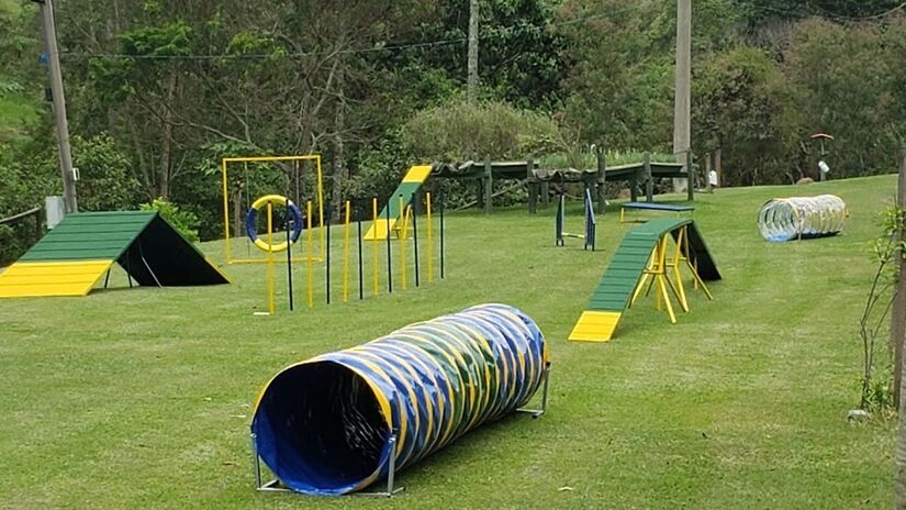 Os cães tem um parque para poder brincar na pousada. Foto: Divulgação/Pousada Gaia. 