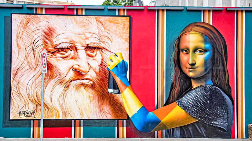 Monalisa revisitada em São Paulo é uma obra de arte urbana contemporânea criada pelo artista. Foto: Divulgação/Kobra