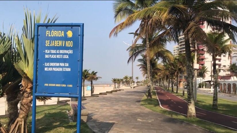 Localizada em um bairro nobre de Praia Grande, o Balneário Flórida conta com uma linda orla que possui ciclovias, calçadas arborizadas e bem organizadas. Foto: Reprodução/Youtube