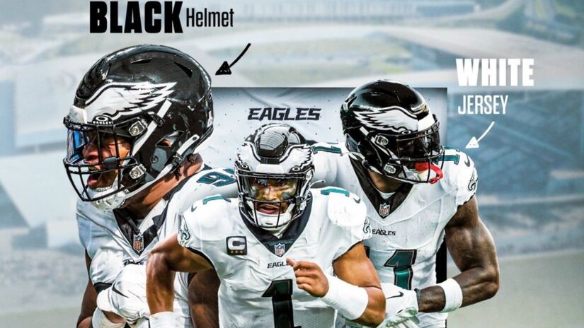 O time Philadelphia Eagles jogará com o novo uniforme na Arena. As cores pretas e brancas são em respeito ao clube que disponibilizou o evento. Já o Green Pay Packers jogará com a suas cores tradicionais, verde e amarelo. Foto: Divulgação