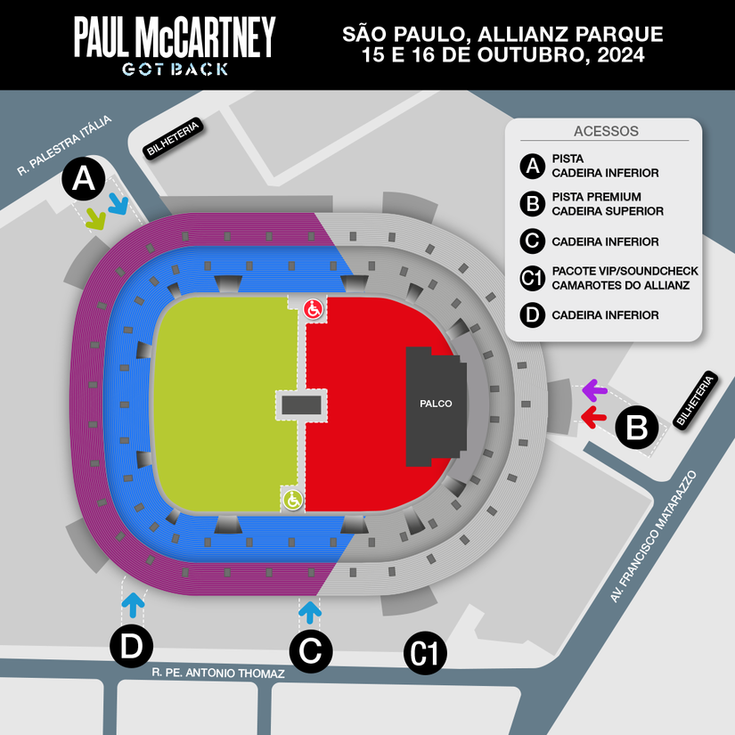 Já tem seu ingresso para o show do Paul McCartney? Então confira por qual portão acessar cada setor. Foto: Divulgação 