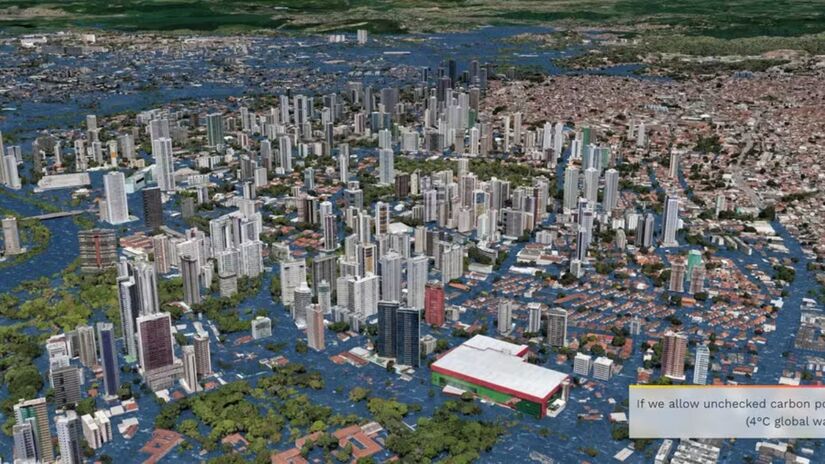 Bairro da Casa Amarela, no Recife, fortemente afetado na projeção futura que leva em conta o avanço do mar- (Reprodução/Climate Central)