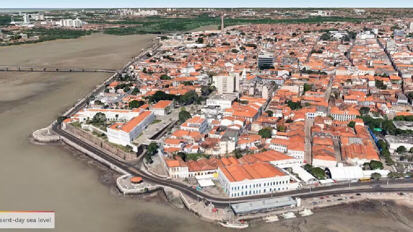 Museu Casa do Maranhão, em São Luís (Maranhão), nos dias atuais - (Reprodução/Climate Central)