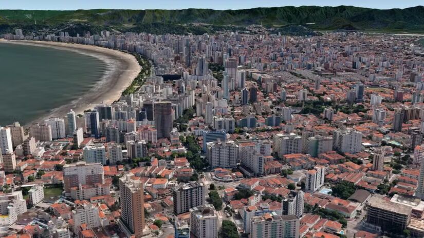 Visão da Ponta da Praia, em Santos, nos dias atuais - (Reprodução/Climate Central)