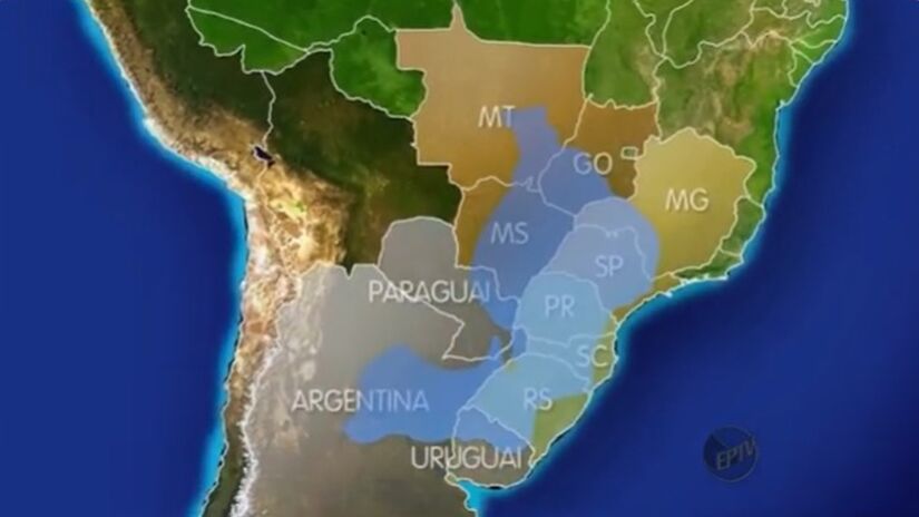 Mapa do Aquífero Guarani. Foto: Reprodução/Youtube/EPTV